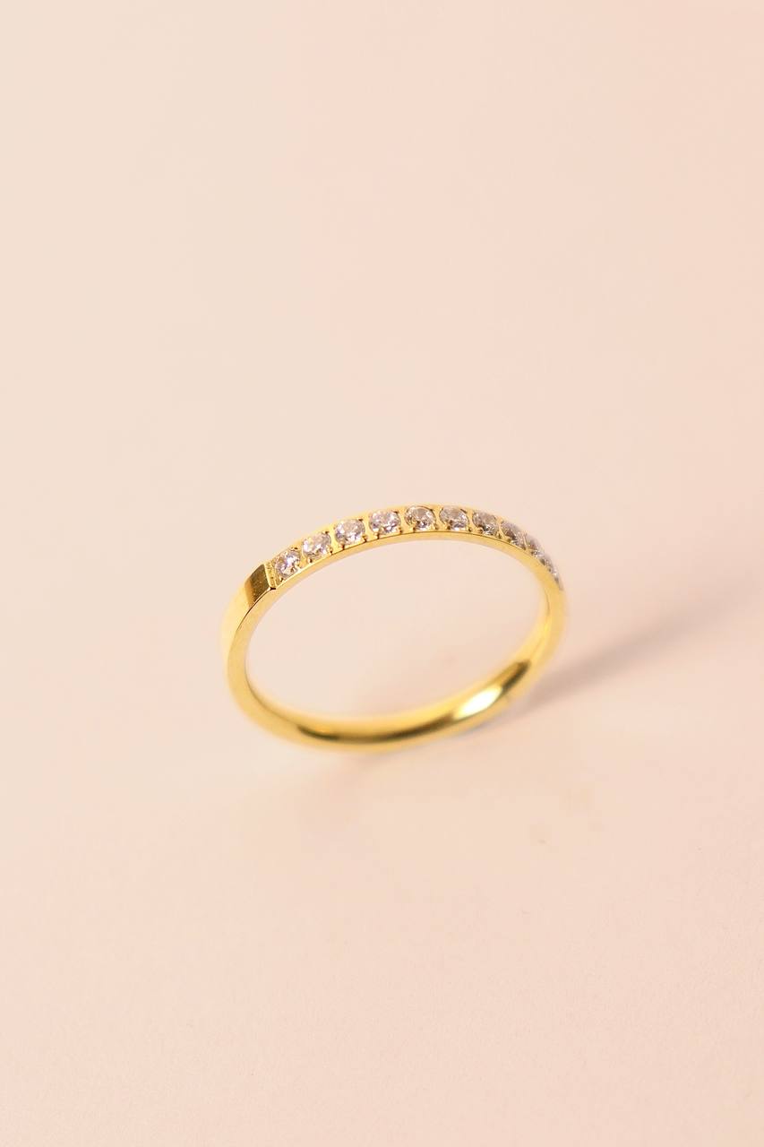 Bague fine strass acier inoxydable doré minimaliste - MKM Accessoires