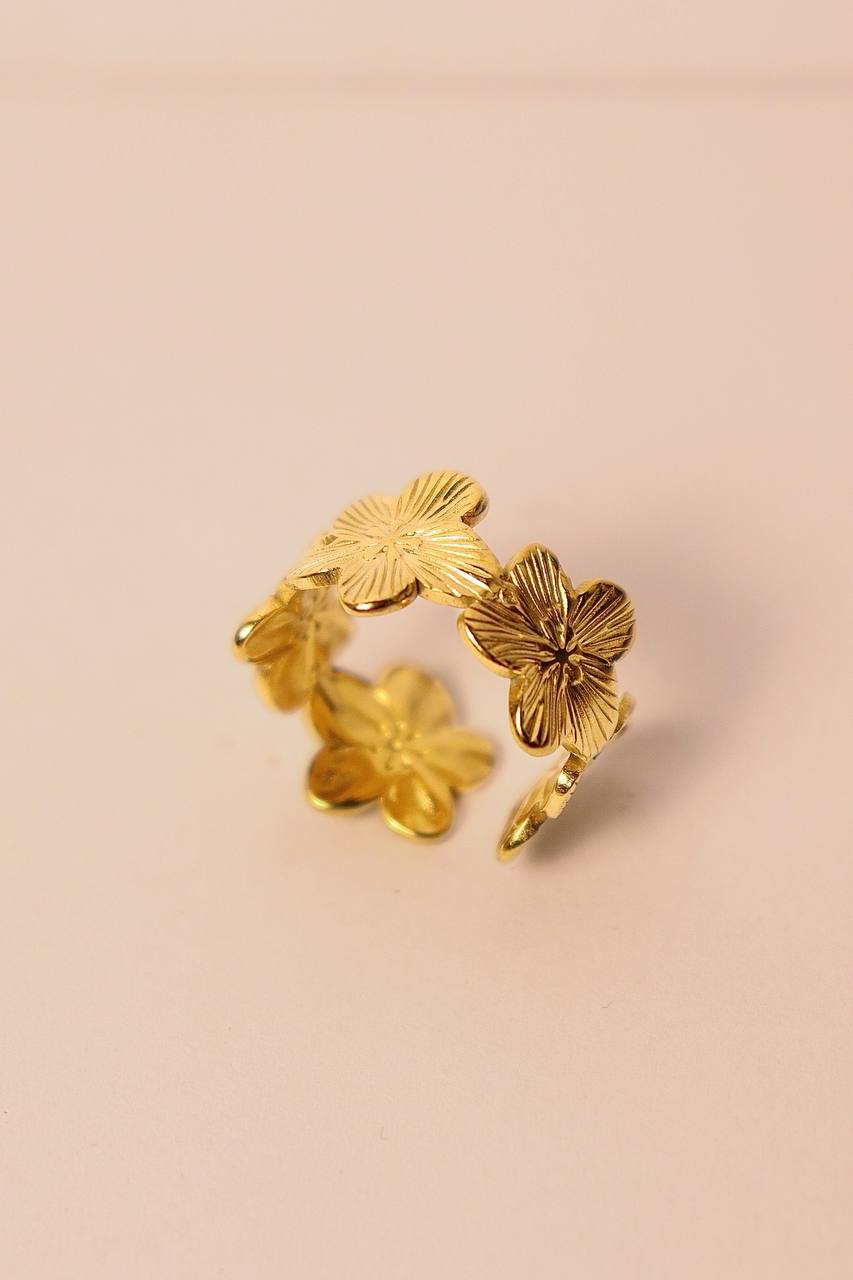 Bague réglable fleur de cerisier en acier inoxydable doré - MKM Accessoires