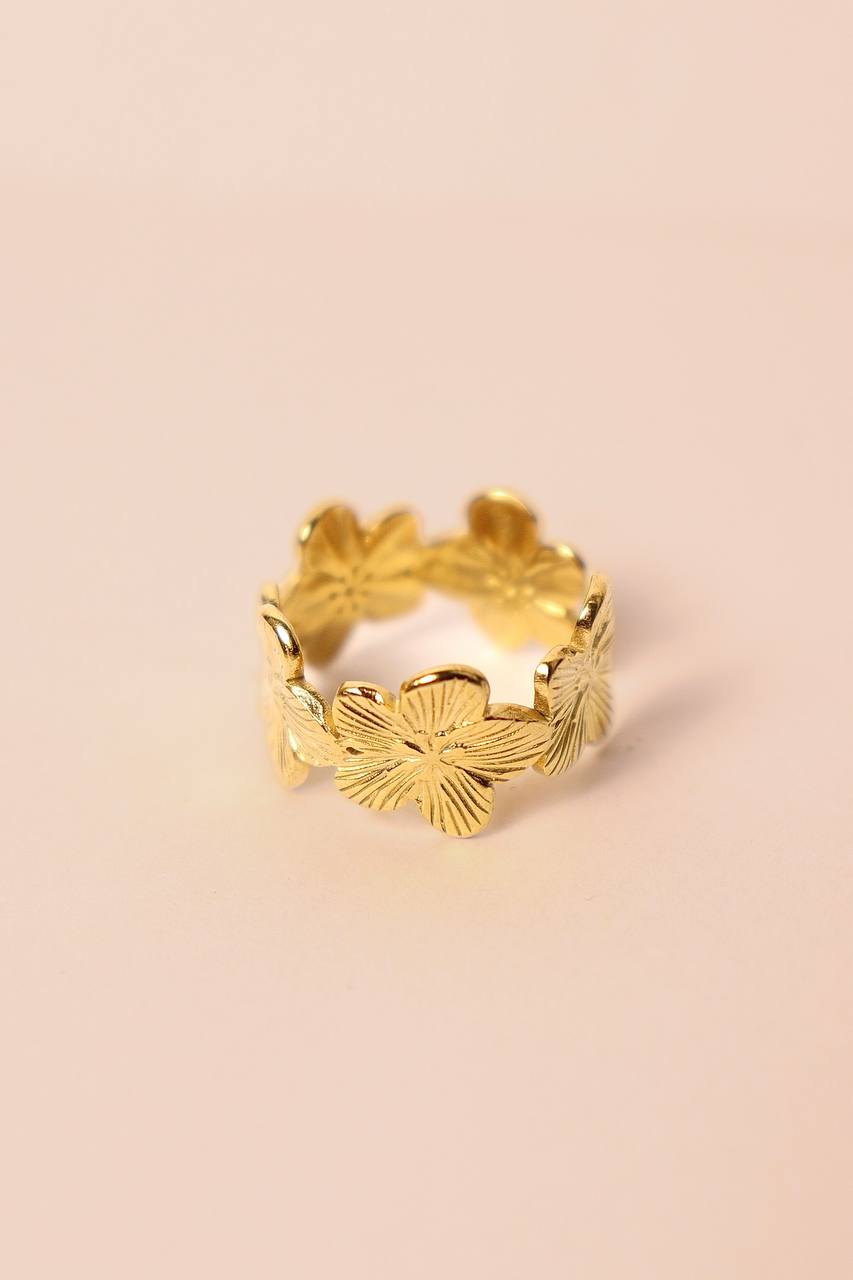 Bague fleur de cerisier acier inoxydable doré ajustable - MKM Accessoires