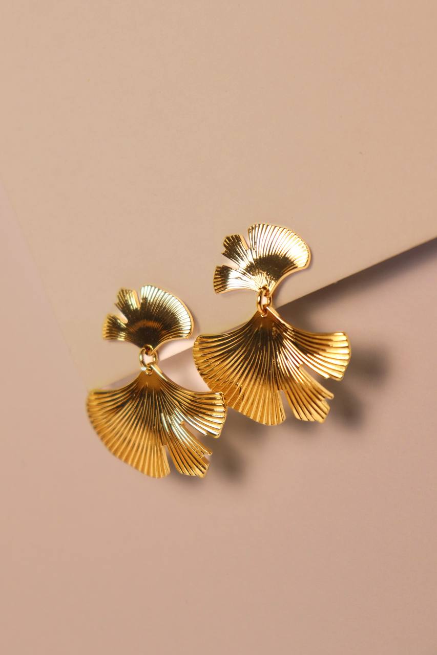 Boucles d'oreilles feuille de ginkgo en acier inoxydable doré - MKM Accessoires