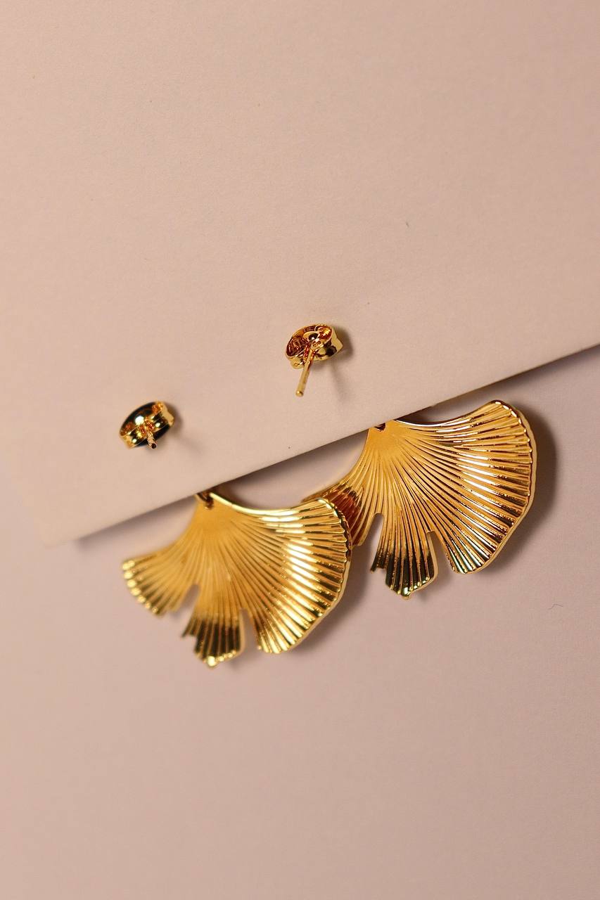 Boucles d'oreilles ginkgo acier inoxydable doré détail - MKM Accessoires