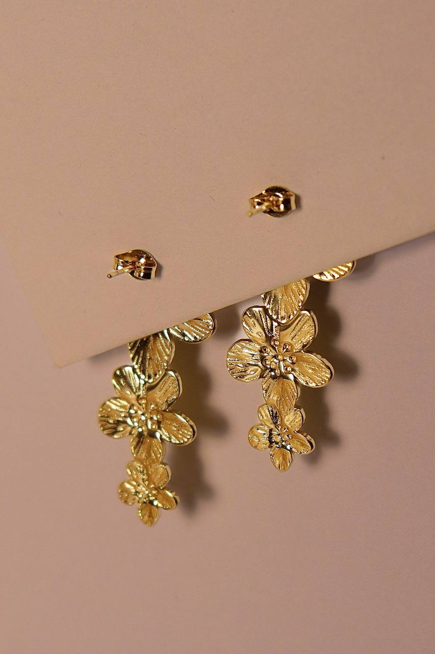 Boucles d'oreilles pendantes cerisier acier inoxydable doré détail - MKM Accessoires