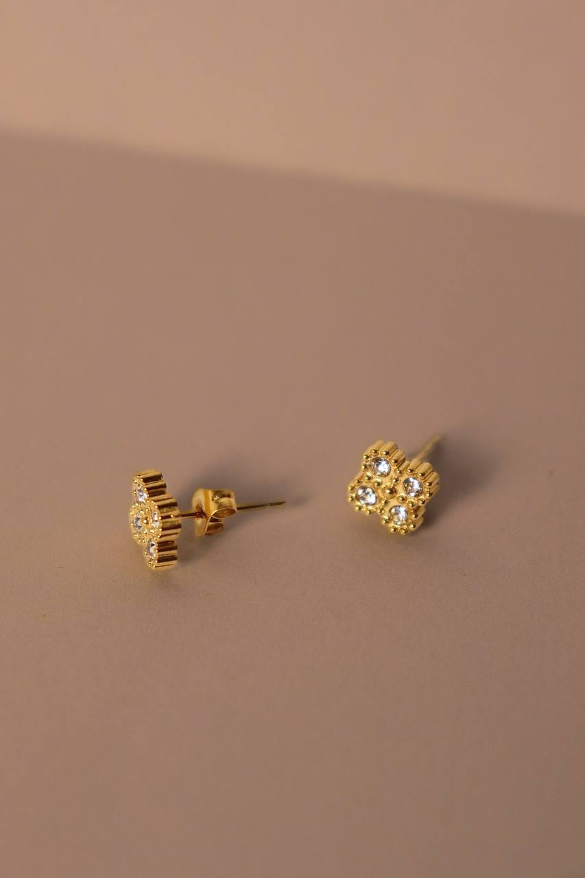 Boucles d'oreilles trèfle strass en acier inoxydable doré - MKM Accessoires
